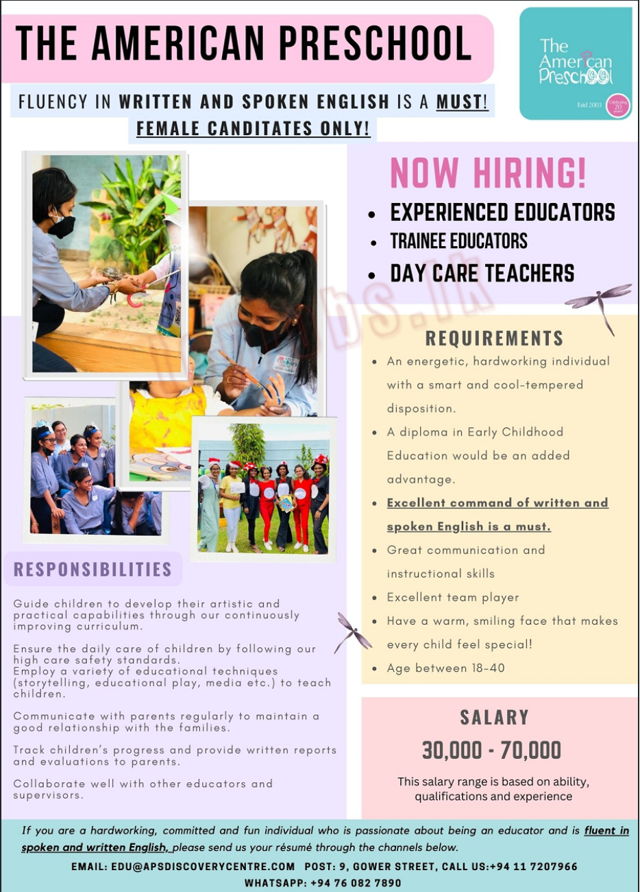 GOODJOB Sri Lanka Popular Job Network Jobs Vacancies Careers Employment   Preschool Teacher Vacancies 