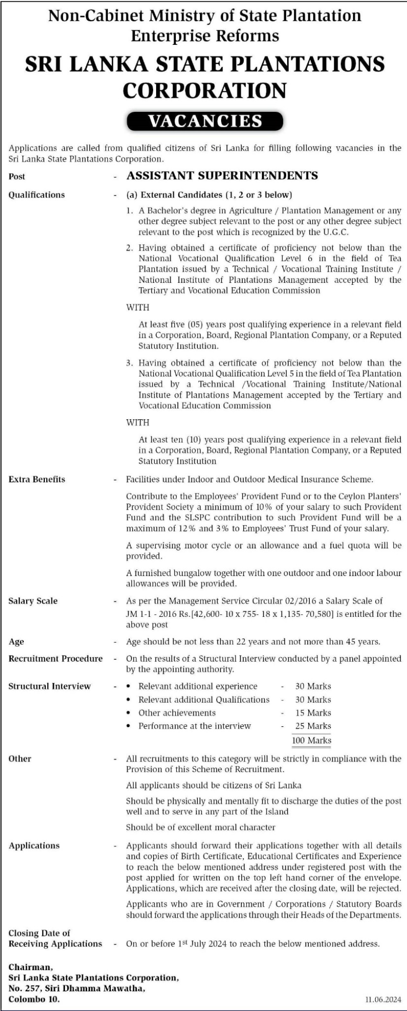 Assistant Superintendent – Sri Lanka State Plantations Corporation Job Vacancies 2024 (E) -www.goodjob.lk