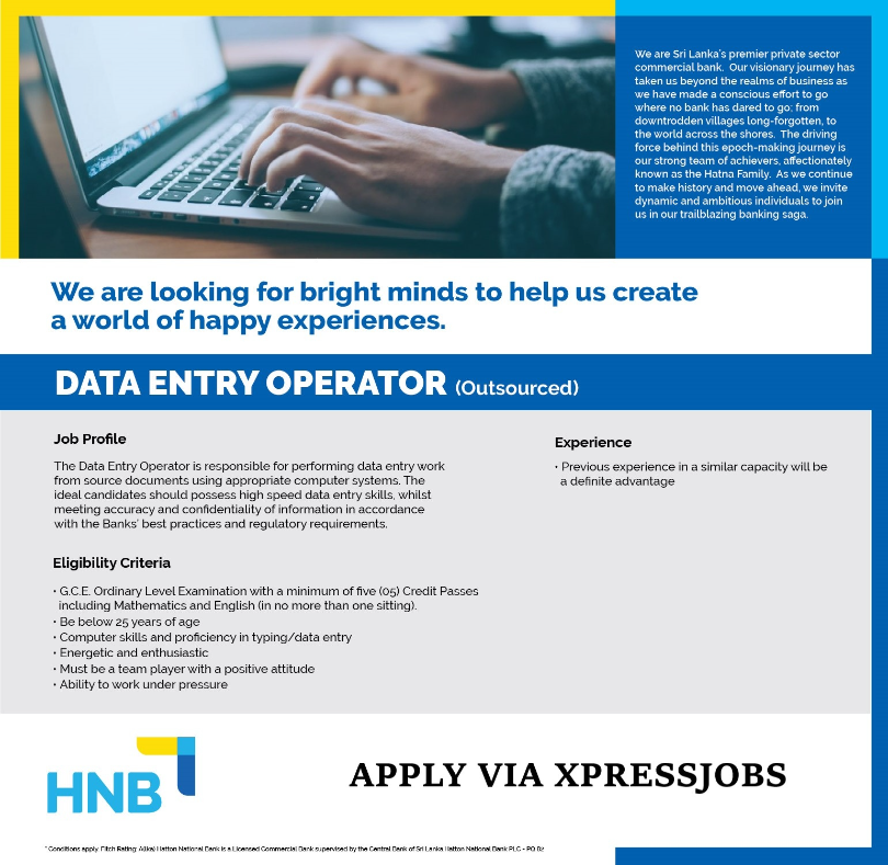 Data Entry Operator - Hatton National Bank