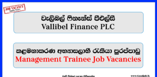 Vallibel Finance PLC - Management Trainee - www.goodjob.lk
