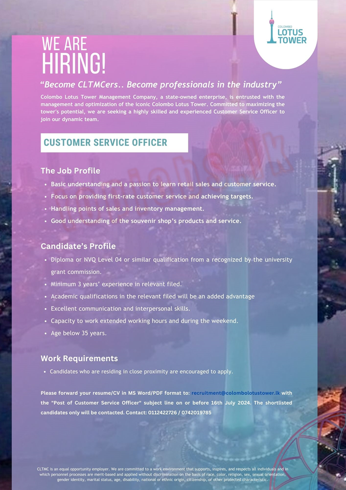 Cutomer Service officer - Lotus Tower