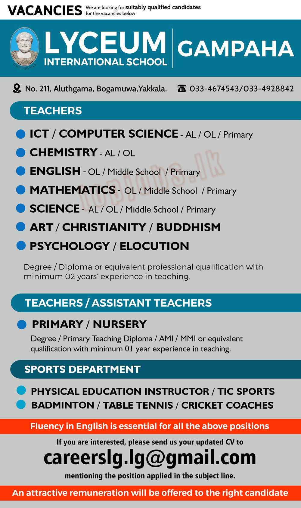 Teachers Vacancies - Lyceum Interntional School