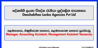 Manager, Accounting Assistant, Management Assistant - Deeshakthee Lanka Agencies Pvt Ltd