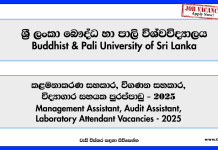 Management Assistant, Audit Assistant, Laboratory Attendant – Buddhist & Pali University of Sri Lanka Job Vacancies 2025 buddhist-pali-university-of-sri-lanka-vacancies-2025