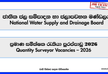Quantity Surveyor – National Water Supply and Drainage Board Vacancies 2026 National Water Supply and Drainage Board