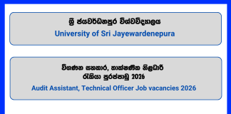 audit-assistant-technical-officer-university-of-sri-jayewardenepura-job-vacancies-2026