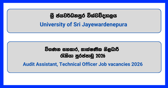 audit-assistant-technical-officer-university-of-sri-jayewardenepura-job-vacancies-2026